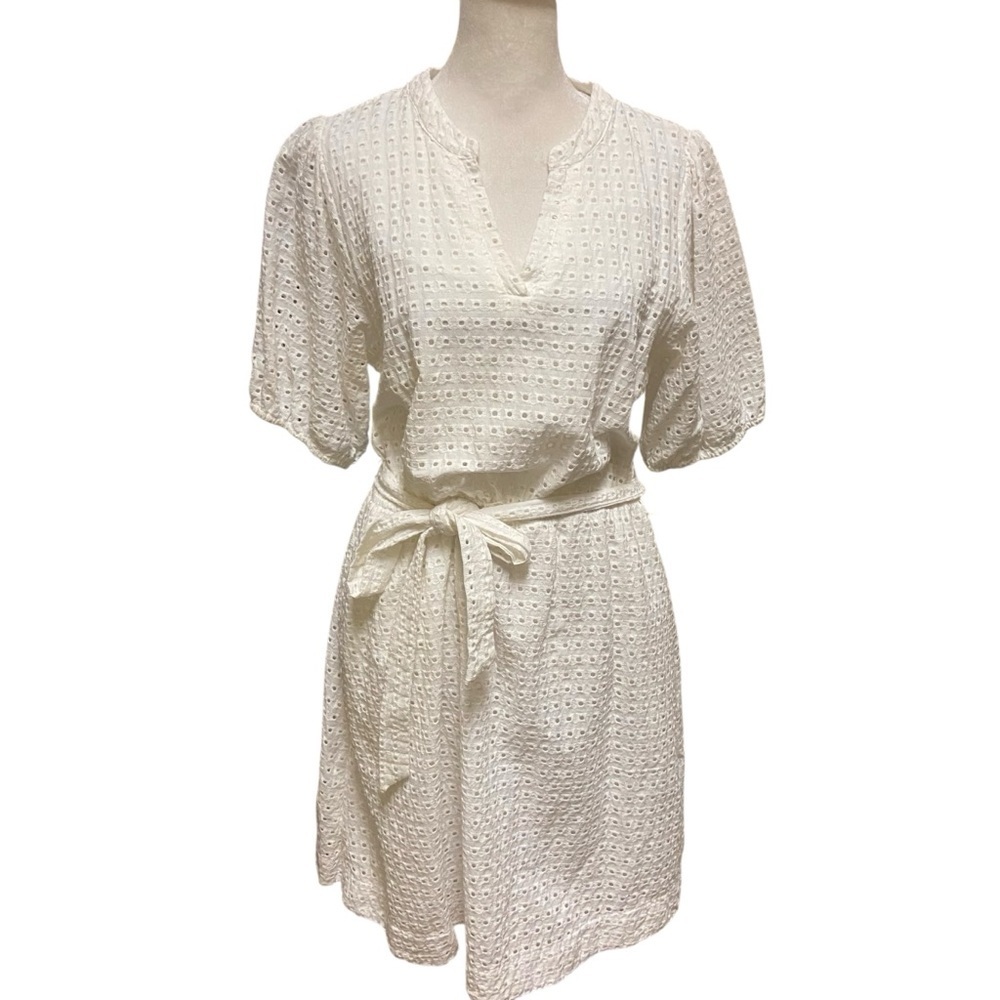 Draper James White Eyelet Tie-Waist Mini Dress - Picture 7 of 12